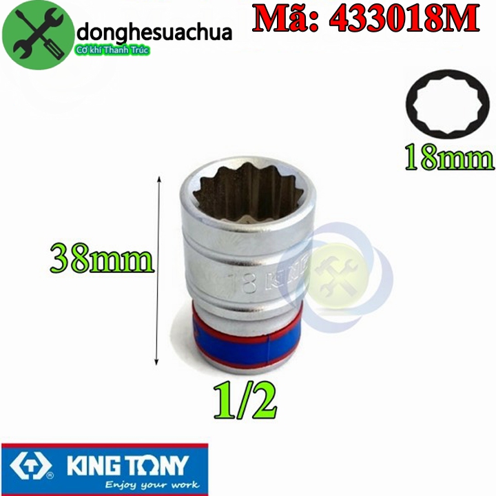 Tuýp 18mm 1/2 kingtony 433018m 12 cạnh màu trắng dài 38mm