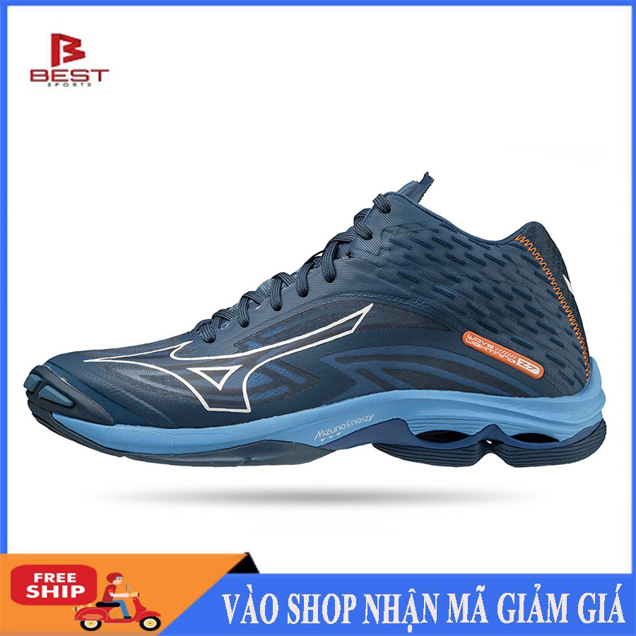 Giày bóng chuyền Mizuno chính hãng Wave Lightning Z7 Mid V1GA225021 màu xanh