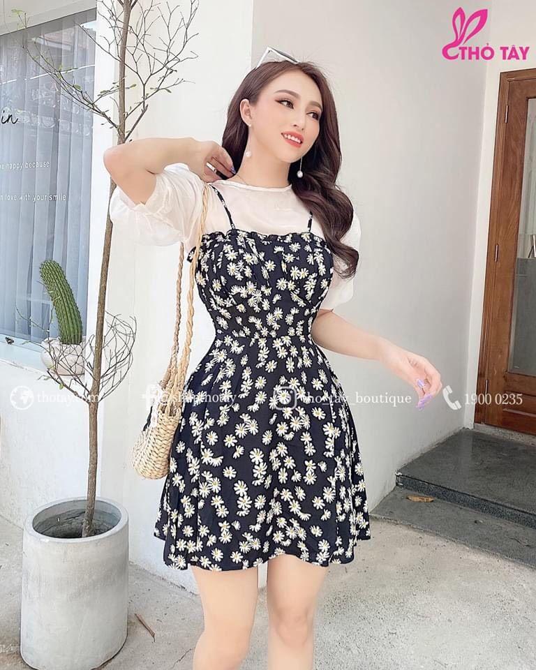 Đầm hai dây hoa cúc có mút ngực xinh xắn dịu dàng 13d19b1