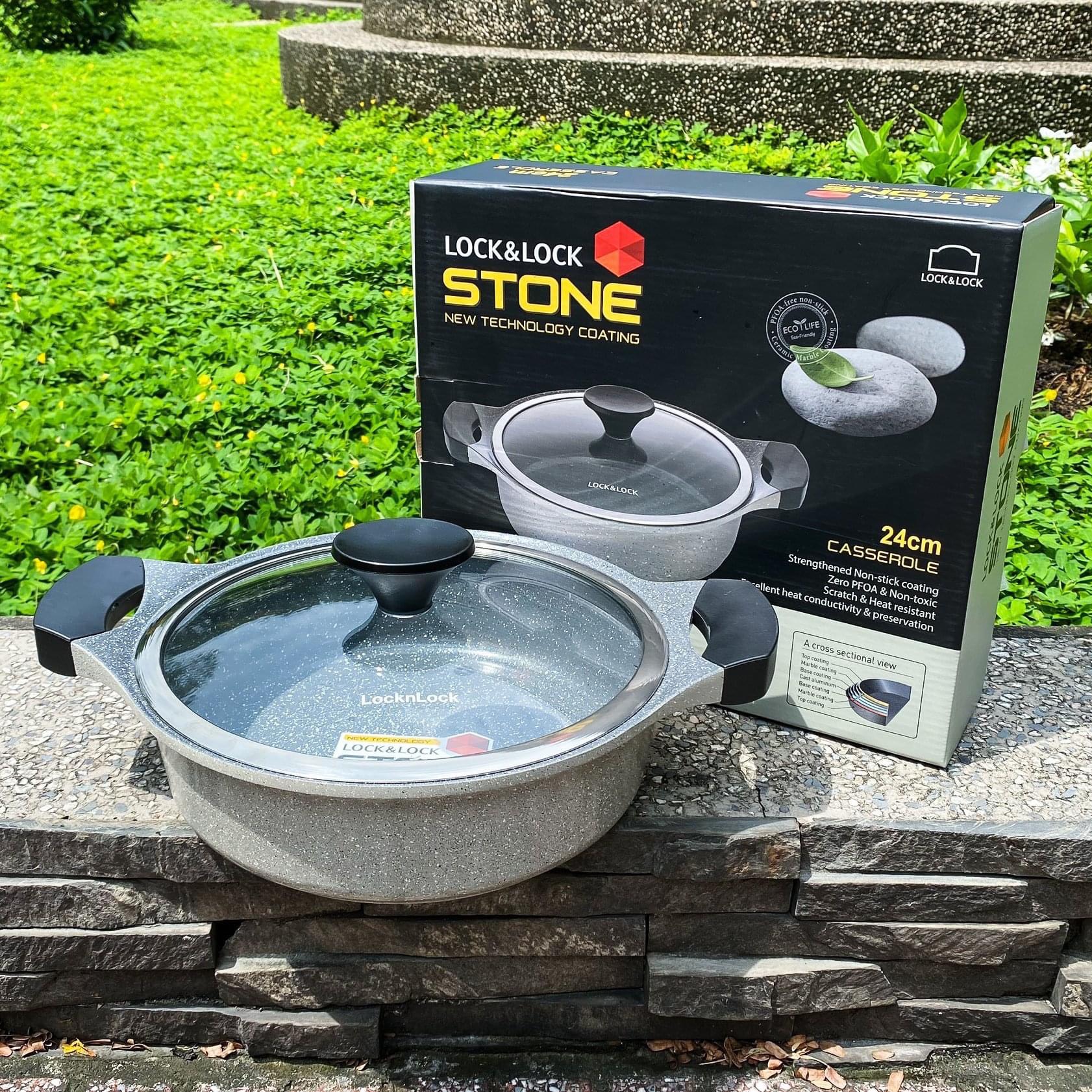 Nồi Đá Stone 7 Lớp Lock&Lock 2 tay cầm 24cm thành thấp (hàng chính hãng)