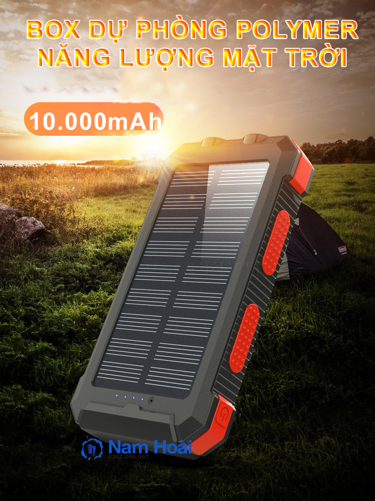 Box sạc dự phòng pin li-polymer năng lượng mặt trời, la bàn, kiêm đèn pin siêu sáng solar charger n20