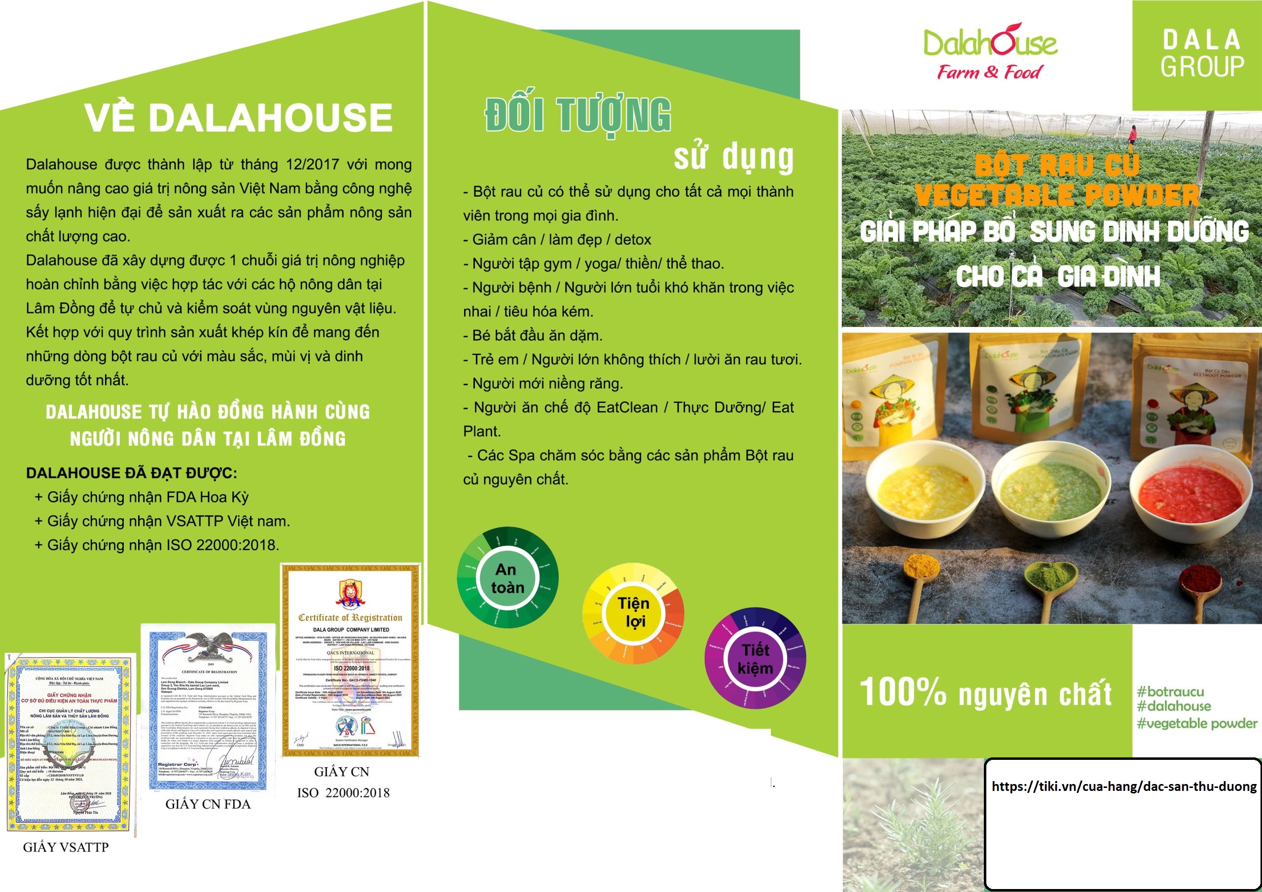 Bột rau má hữu cơ sấy lạnh uống liền Dalahouse Hộp 120gr tương đương 40 lần sử dụng - Mát gan, thanh nhiệt, thải độc, giảm mụn