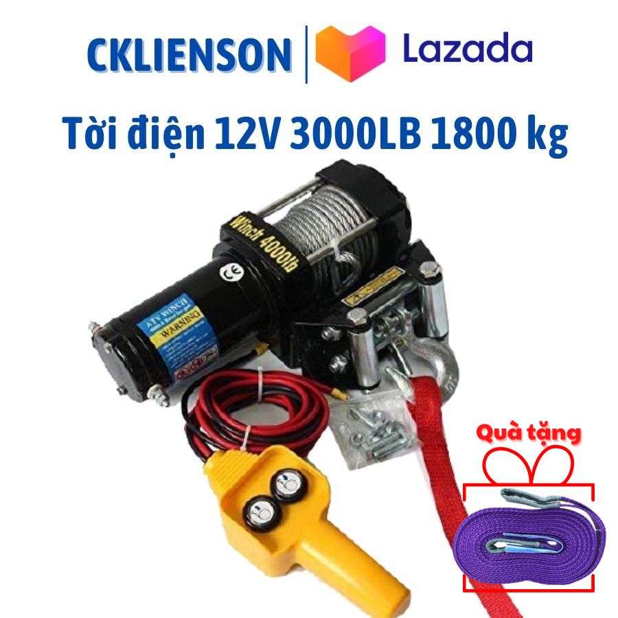 Tời điện kéo xe 12v 24v, tời điện ắc quy 12v 24v, tời điện 12v, tời điện 24v 3000lb tải kéo ngang 1.3 tấn - cơ khí liên sơn