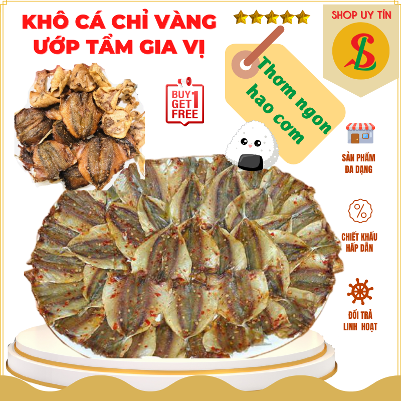 Khô Cá Chỉ Vàng, Cá chỉ vàng ướp tẩm gia vị, cá nhà làm tươi ngon thịt dày thơm cay vừa NPP Songliemshop