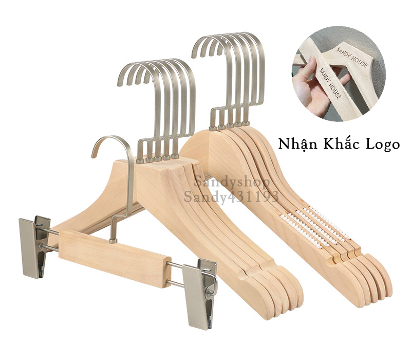 Móc gỗ treo quần áo gỗ mộc không sơn có đệm vai