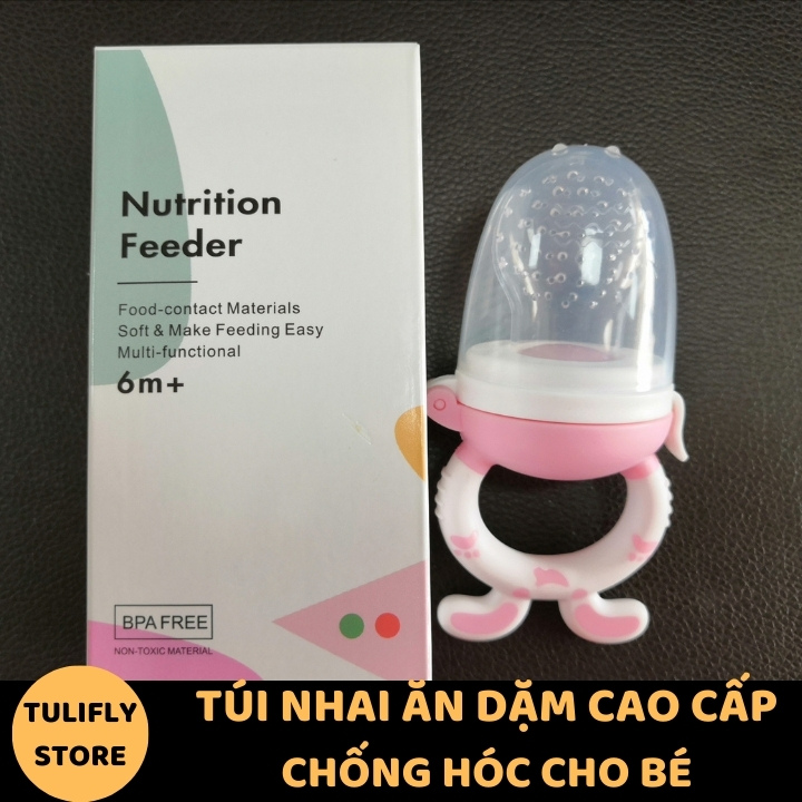 Túi nhai ăn dặm silicon cao cấp siêu mềm tặng kèm 2 núm thay thế , không BPA an toàn cho bé , túi nhai chống hóc, túi ăn dặm, túi tập nhai, núm nhai ăn dặm cho bé , TuliFly Store