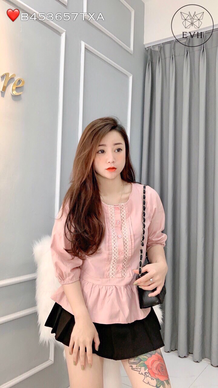 Áo Voan Hot Trend Kiểu Babydoll Phốt Nút Viền Ren Giữa Ngực Xinh Xắn TTSA0632