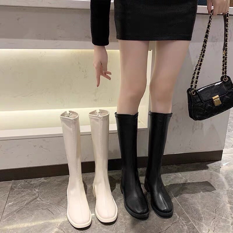 Bốt đùi đế thấp chất da mềm