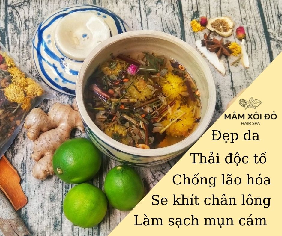 Xông Mặt Thảo Dược Mâm Xôi Đỏ, trắng da, thải độc da, chống lão hóa da