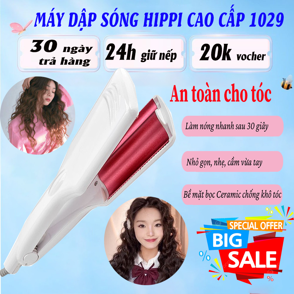 Máy Uốn Tóc Xoăn Sóng Nước Hippie ,Máy Làm Xoăn Sóng Nước Chất Liệu Gốm Sứ Ceramic Cao Cấp có Chỉnh Nhiệt, máy dập xù sóng to tạo kiểu shop bán kèm máy duỗi tóc mini, máy bấm tóc mini