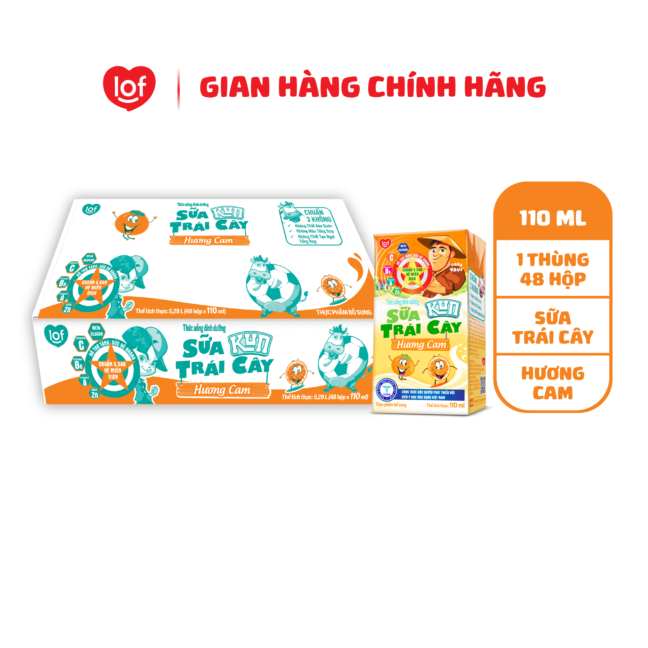 Sữa trái cây kun vị cam thùng 48 hộp x 110ml