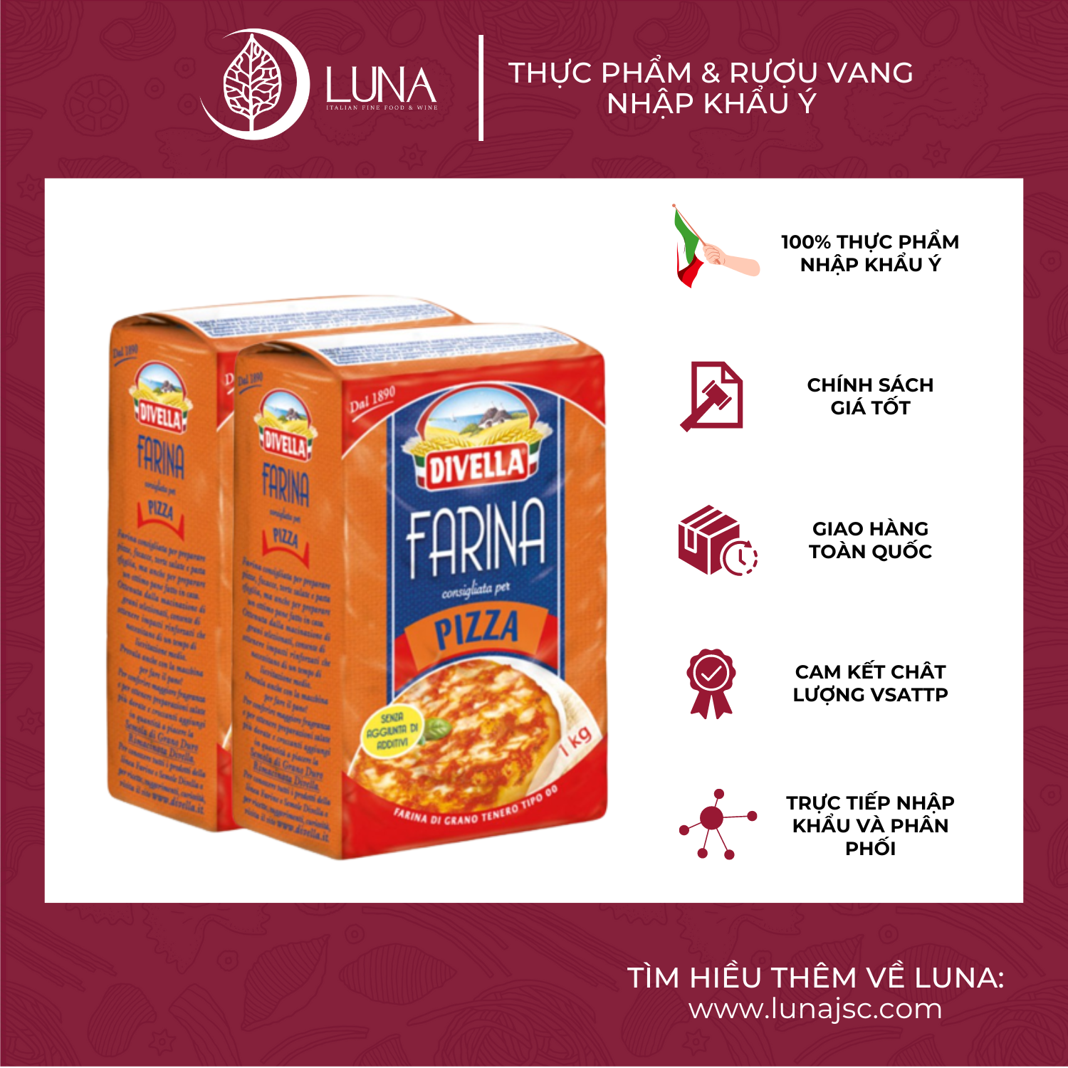 Bột làm pizza farina tipo 00 - divella gói 1kg