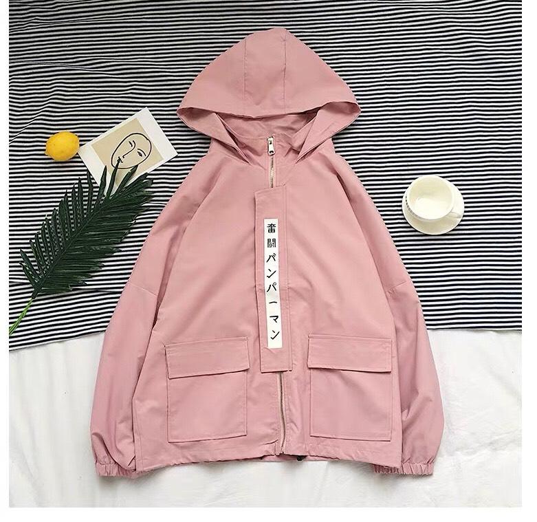 Áo Khoác Dù Nữ In Chữ Nhật siêu CUTE các nàng UT14