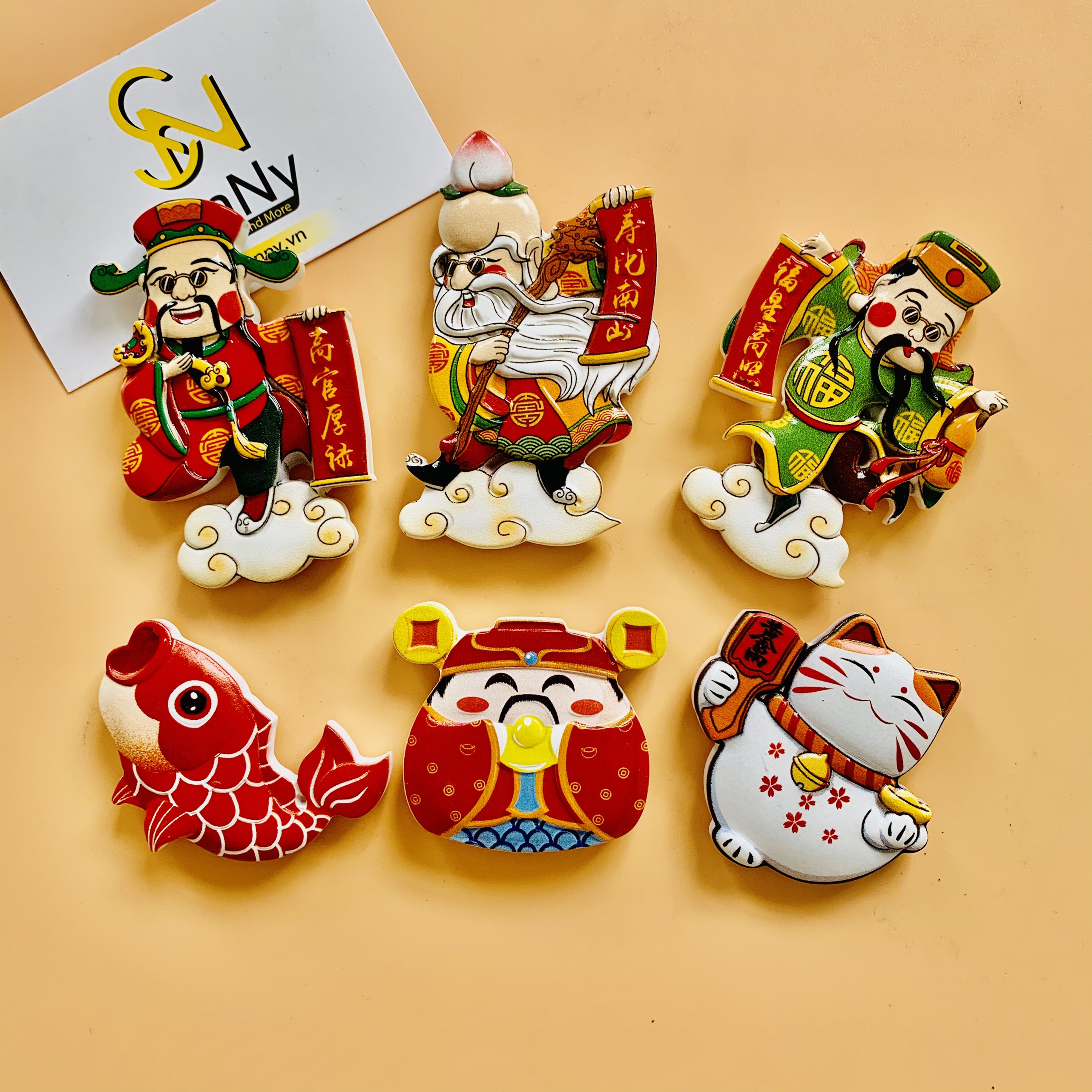 Nam châm hít dán dính trang trí tủ lạnh hình ảnh Thần Tài, Ba Ông Phúc Lộc Thọ