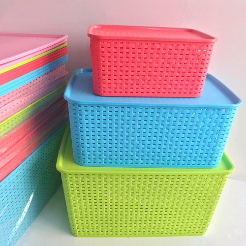 Giỏ nhựa đựng đồ có nắp Việt Nhật 3388 Đủ 3 Size, Rổ nhựa giả mây phong cách hiện đại bền đẹp - Lê Gia Shop