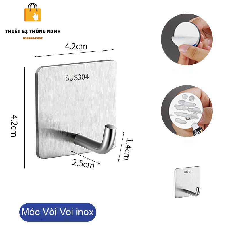 Móc inox treo đồ đa năng, treo đồ dùng cá nhân, treo chìa khóa, móc dán tường siêu dính, sang trọng