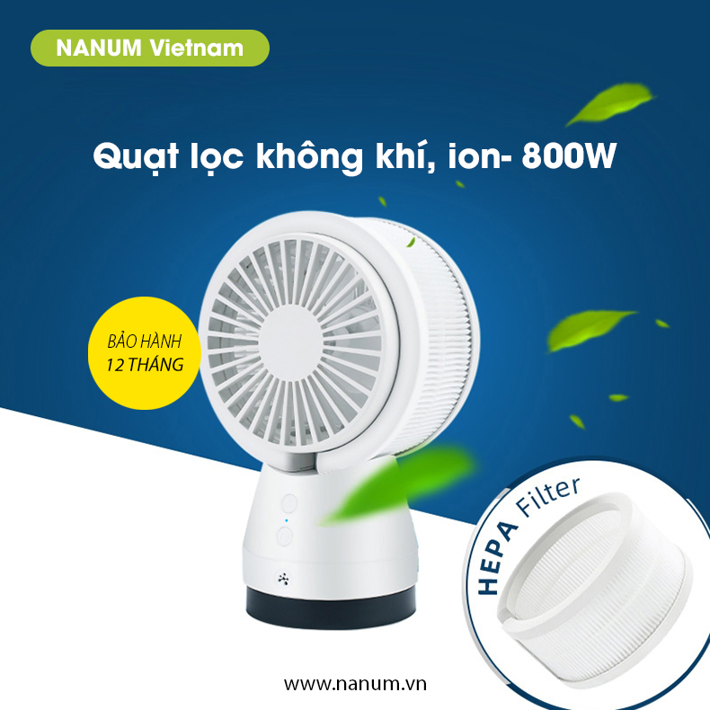 Quạt lọc không khí để bàn Nanum, tạo ion âm 800W, lọc bụi mịn PM2.5, lõi lọc HEPA giúp làm sạch không khí, khử mùi, bụi bẩn, mang lại không khí trong lành bảo vệ sức khỏe - FB02