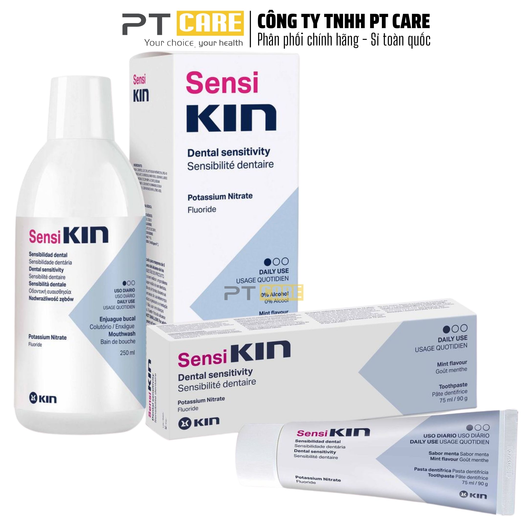 PT CARE | Combo Nước Súc Miệng Và Kem Đánh Răng Sensikin 250ml/75ml Cho Răng Ê Buốt Sensi Kin Tây Ban Nha