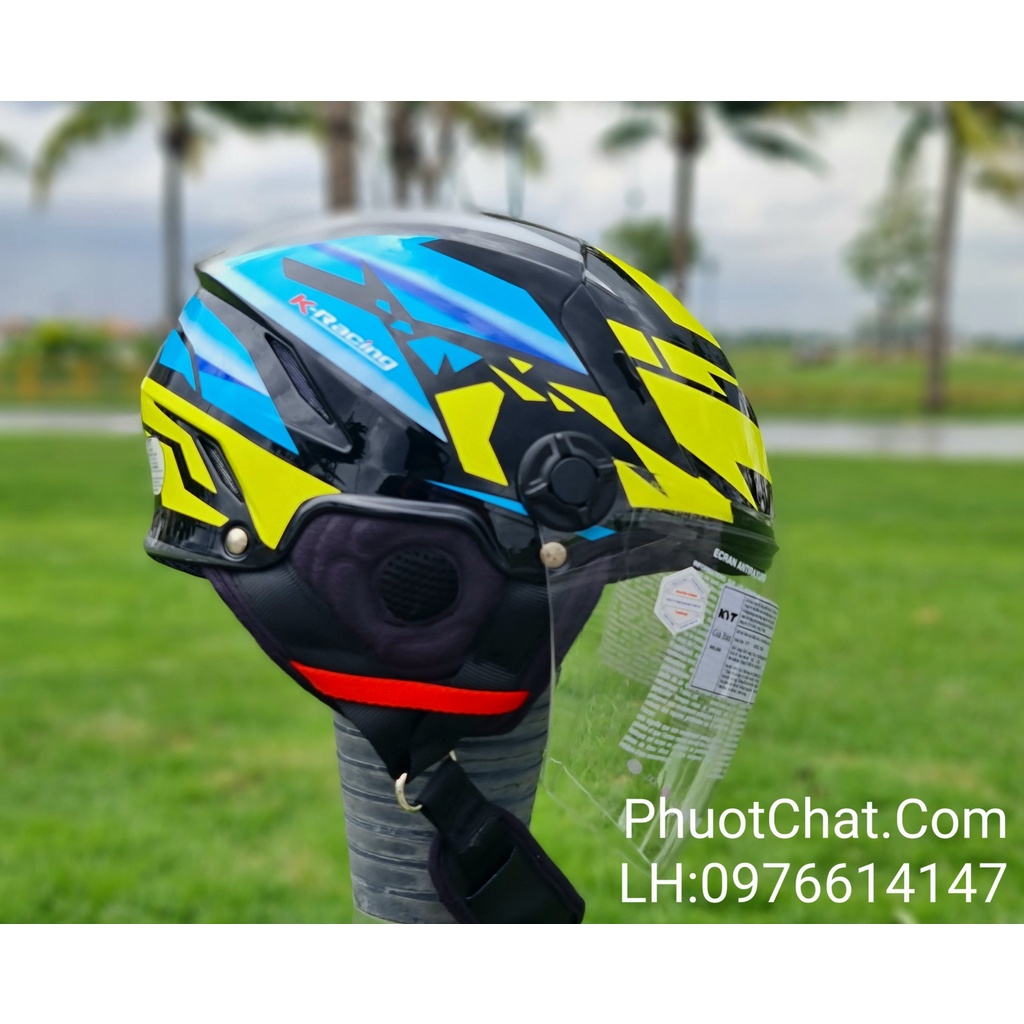 Mũ bảo hiểm 1/2 kyt tiger jet tem 01 xanh/đen/vàng hàng chính hãng
