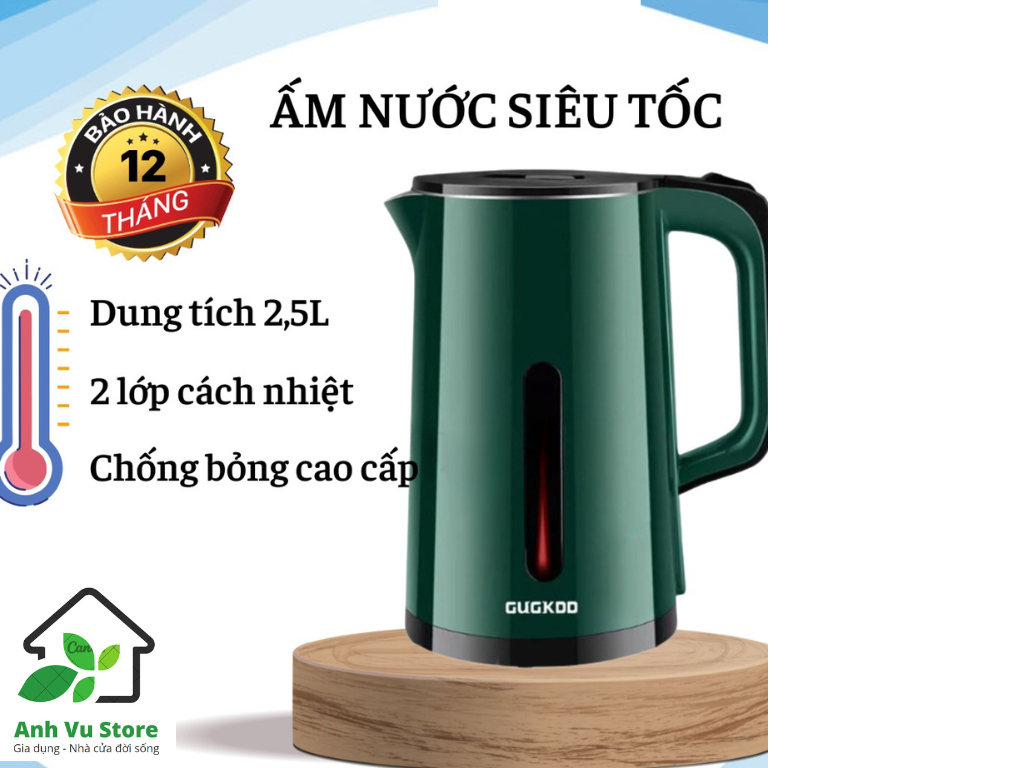 Ấm siêu tốc 2 lớp guckoo - ấm đun nước siêu tốc công suất lớn 1500w giúp đun sôi nước nhanh, tiết kiệm điện