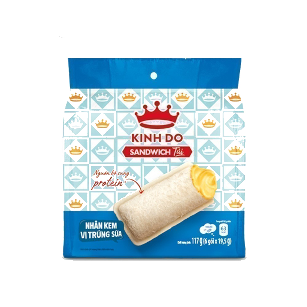 Bịch Bánh kinh đô Sandwich nhân kem vị trứng sữa  (trọng lượng mỗi gói 19.5 gam) thương hiệu  Kinh Đô