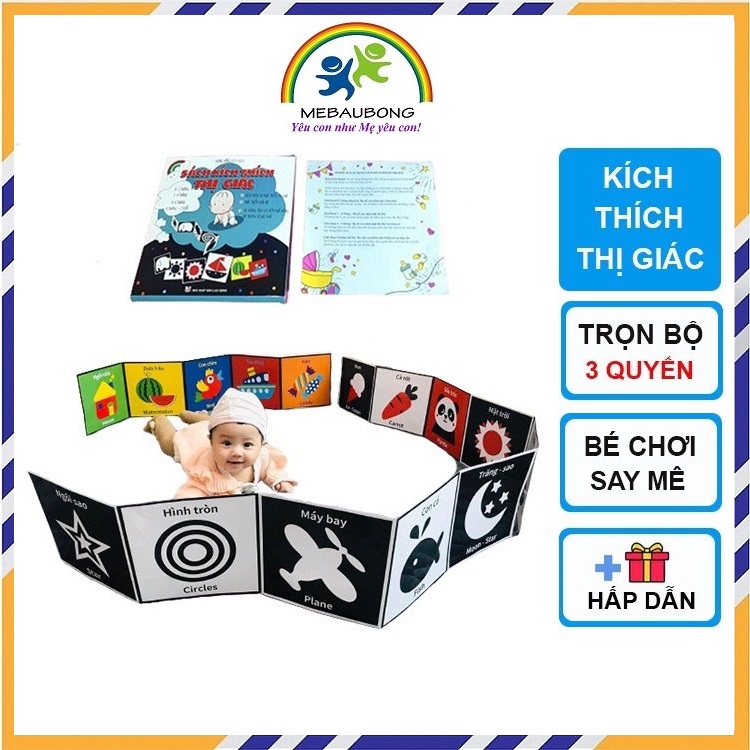 Trọn bộ thẻ kích thích thị giác cho trẻ sơ sinh từ 0 - 2 tuổi - tranh kích thích thị giác cho trẻ sơ sinh phát triển thị giác và não bộ 3 quyển