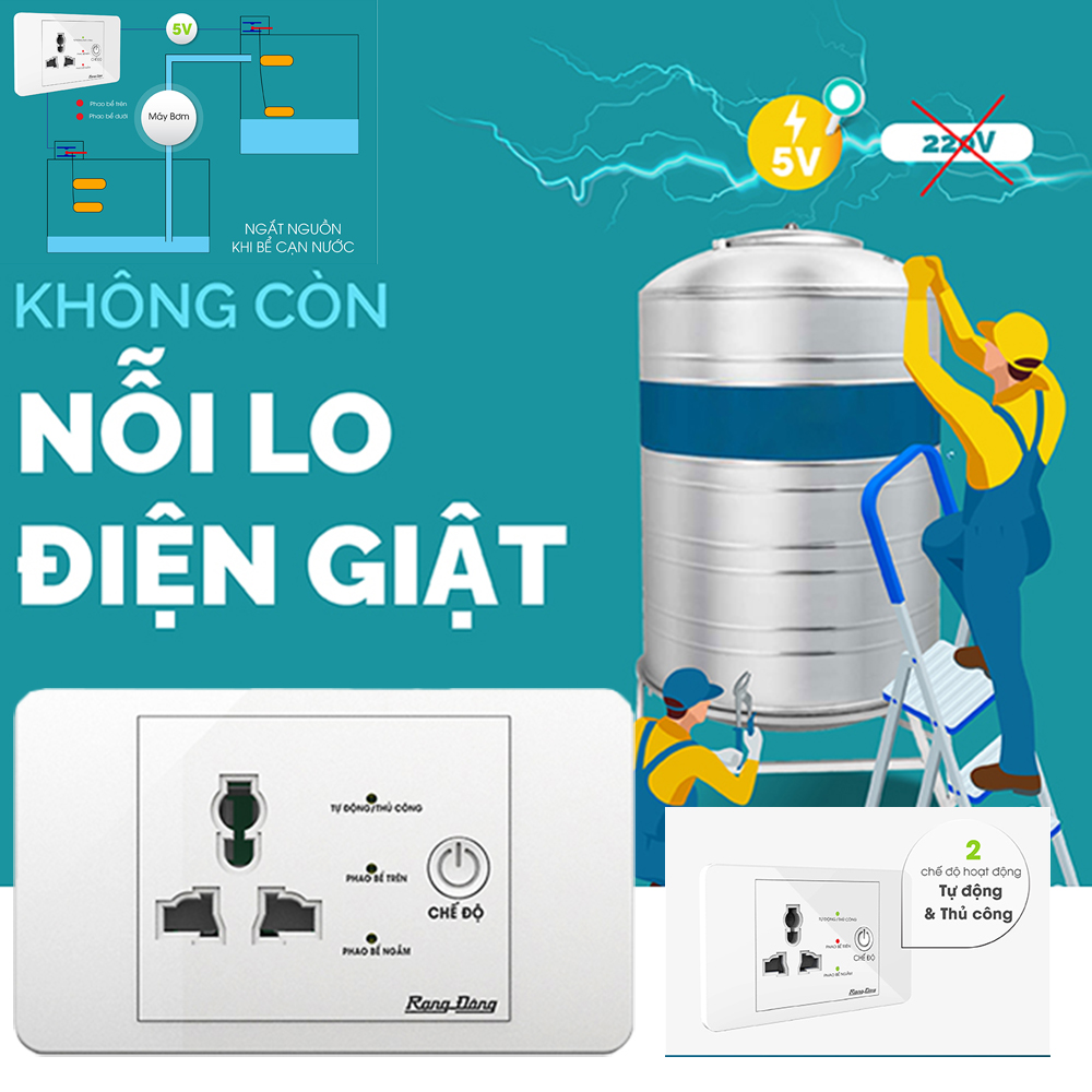 Ổ cắm điện đa năng thông minh an toàn cho máy bơm Rạng Đông OC03.MB 16A