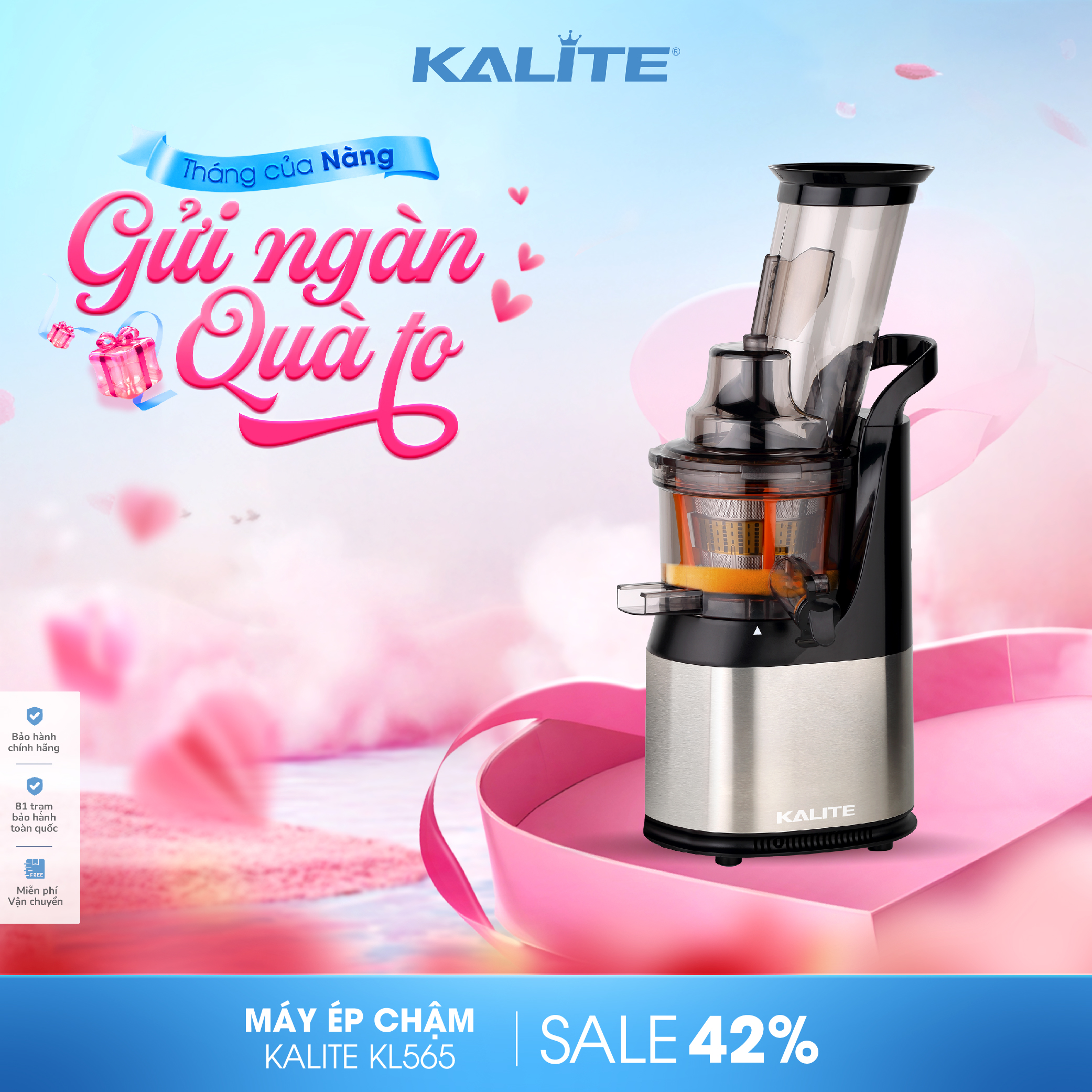 Máy ép chậm Kalite KL 565 máy ép trái cây nguyên quả, ép rau của quả kiệt bã 90%, máy ép cần tây rau má - Bảo hành 24 tháng