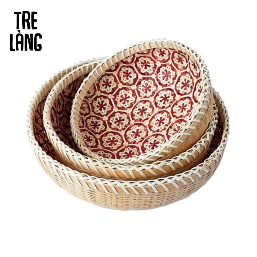 Rổ tre hoa thị đựng đồ Tre Làng - Bát tre đan thủ công đa dạng kích thước - Rổ đựng hoa quả - khay đựng đồ mây tre - Bamboo basket tray - Rổ tre họa tiết đa năng