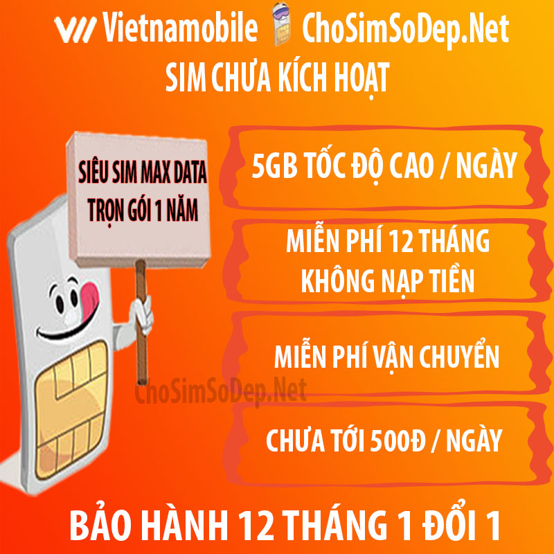 CHƯA KÍCH HOẠT. SIM 4G TRỌN GÓI 1 NĂM 4GB/NGÀY TỐC ĐỘ CAO SIM 4G VIETNAMOBILE 1 NĂM KHÔNG NẠP TIỀN SHOP SIM 4G