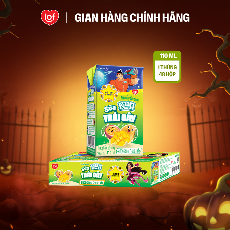 Sữa trái cây Kun hương xoài chanh dây thùng 48 hộp x 110ml