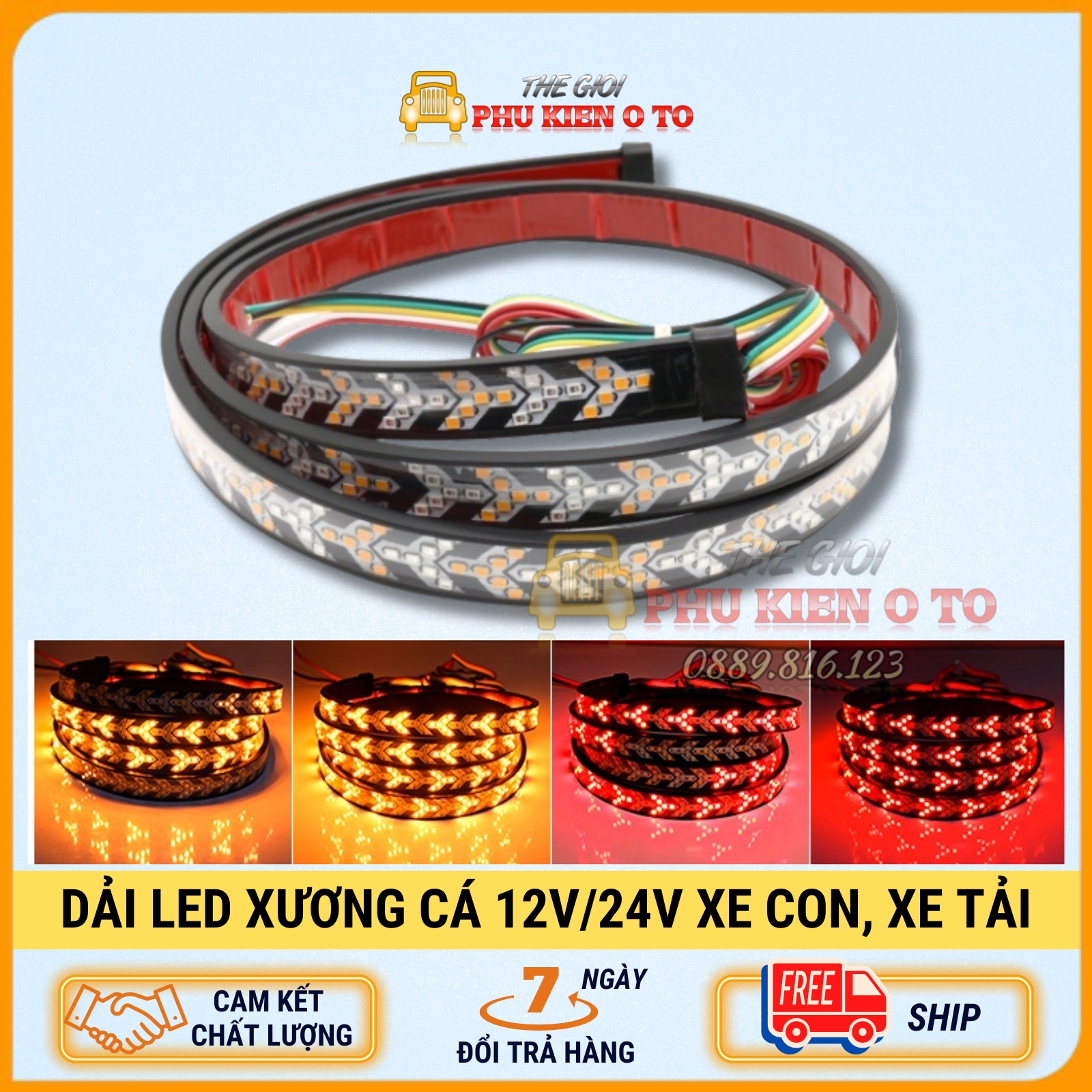 Dải đèn led tín hiệu cảnh báo 12v, hình xương cá gắn đuôi xe hơi, xe tải, xe con, xe bán tải, suv, rv, van
