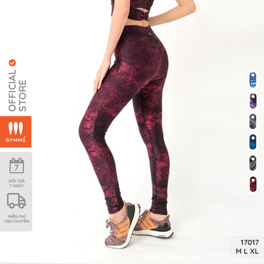 Quần tập gym nữ GYMME, Quần dài thể thao yoga bông hoa văn cạp cao nâng mông slimfit - 17017