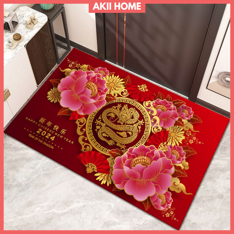 Thảm lau chân Tết 3D Giáp Thìn 2024 (thấm nước chống trượt KT 40x60cm)