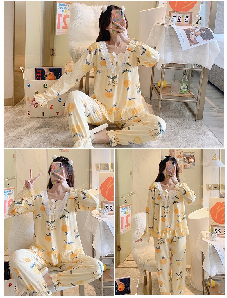 [Sale TẾT 3 Ngày] Đồ bộ ngủ dài tay dành cho công chúa đáng yêu, mẫu mới mùa đông, họa tiết CAM NƠ VIỀN HOA