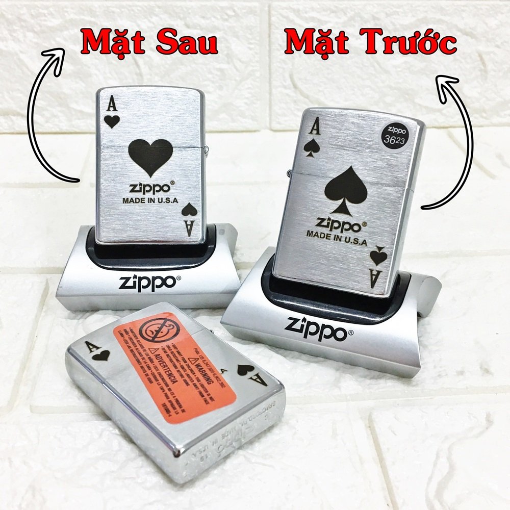 (BẬT LỬA ĐỘC LẠ) HỘT QUẸT ZIPPO MỸ VÂN XƯỚC, KHẮC 2 MẶT HÌNH LÁ BÀI, RUỘT USA