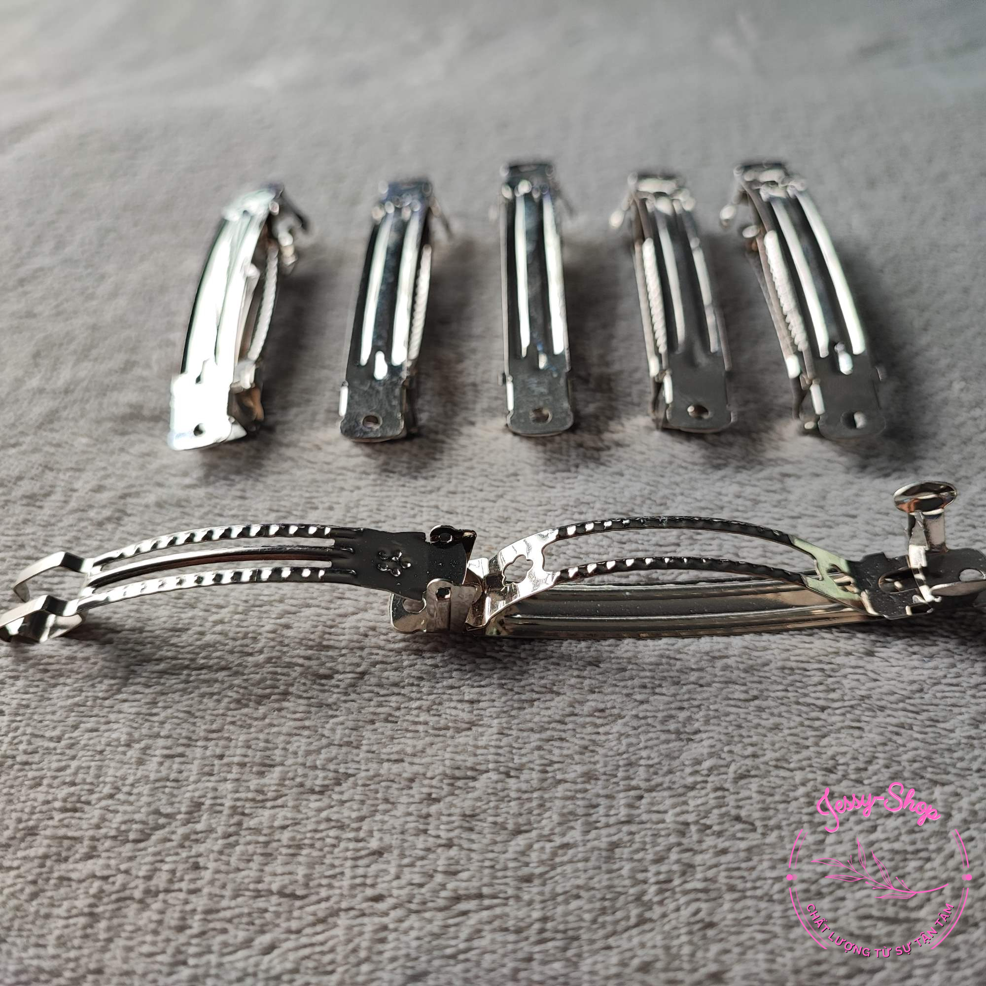 Combo 5 sườn kẹp bấm kẹp tóc 3 tầng inox sáng bóng 8cm