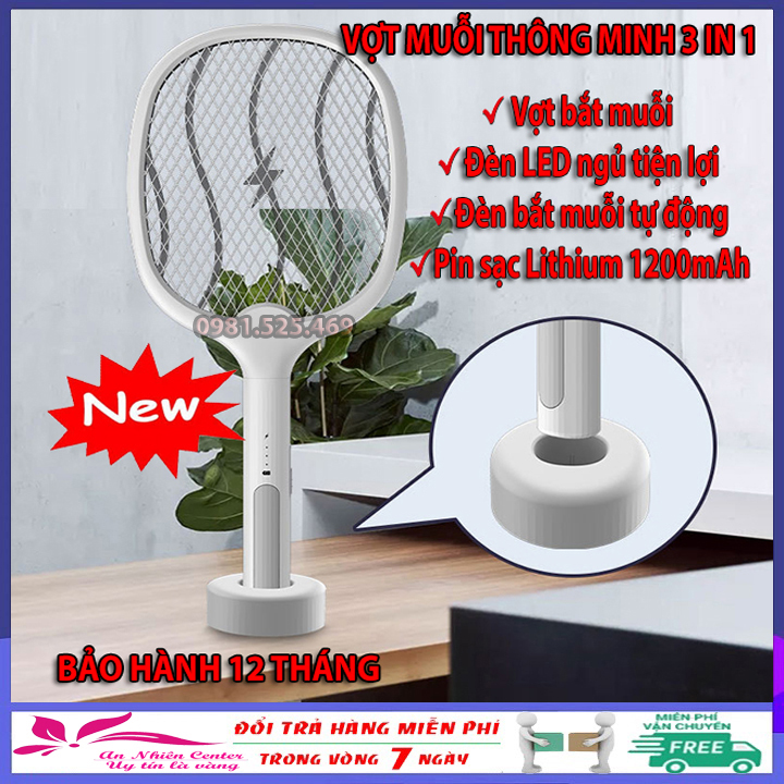 Vợt muỗi thông minh 3in1, vợt bắt muỗi cao cấp kiêm đèn ngủ, máy bắt muỗi - Vợt muỗi sạc pin tốt hơn vợt muỗi dùng pin, vợt muỗi xiaomi, vợt muỗi điện quang,…