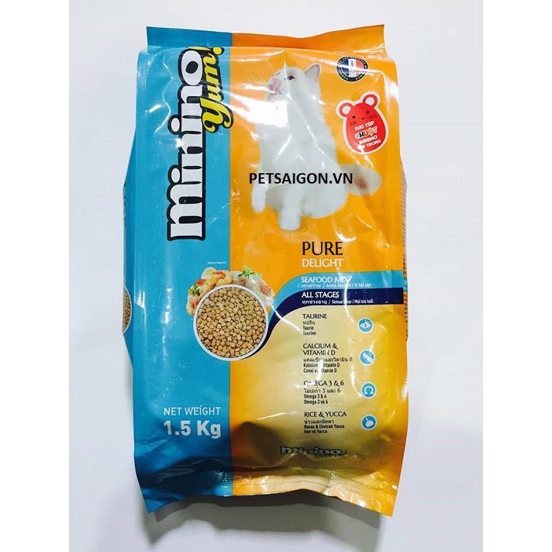 Thức ăn hạt khô cho mèo vị hải sản seafood mix minino yum 1.5kg