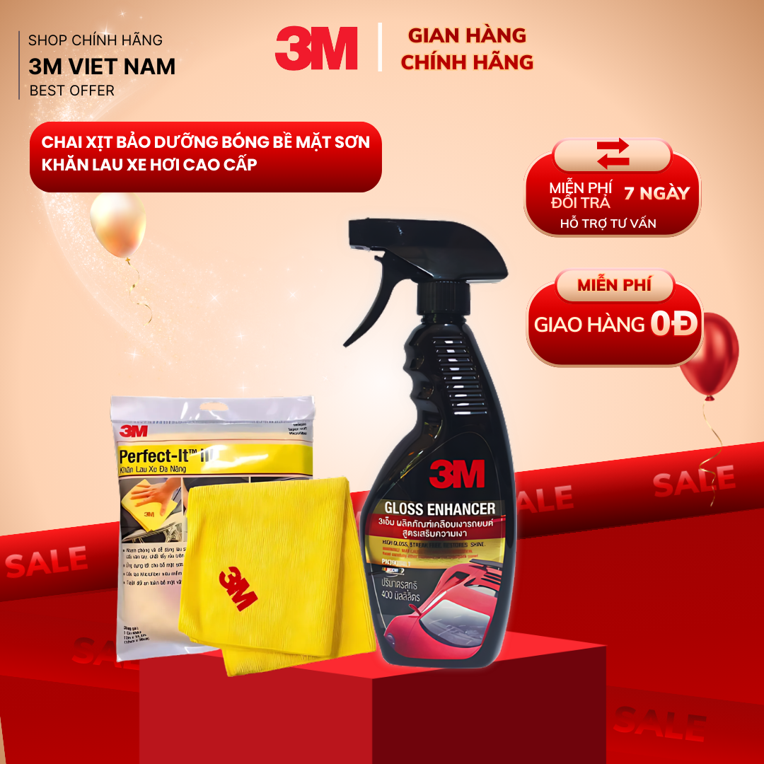 Combo Chai Xịt Tăng Độ Bóng Sơn 3M 39034 LT 400ml Và Khăn Lau Xe Chuyên Dụng 3M 32 x 36 cm