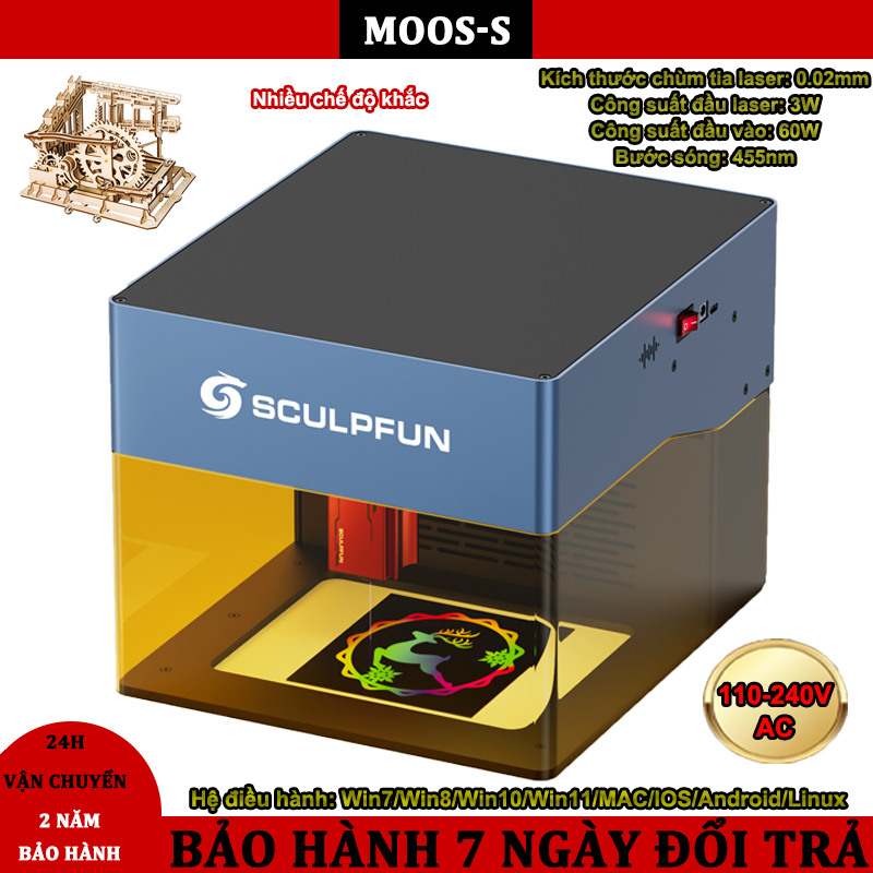 (BH 2 năm) Máy khắc và cắt laser SCULPFUN iCube, máy khắc laser mini 3W,phù hợp để chạm khắc chi tiết như lông tóc,có thể hoạt động ngoại tuyến