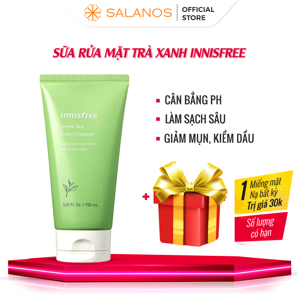 Sữa rửa mặt trà xanh innisfree dịu nhẹ tạo bọt giảm mụn sạch da 150ml RMSLN51