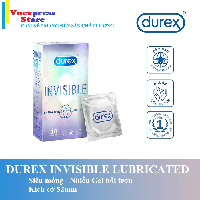 Bao cao su Durex Invisible Extra Lubricant 10 bao / Hộp
