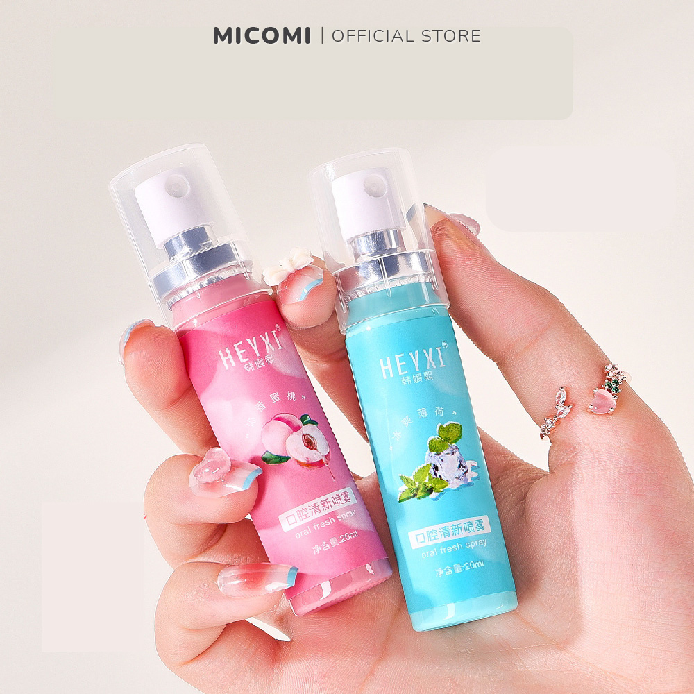 Xịt Thơm Miệng Hương Bạc Hà Và Đào Lưu Hương Lâu Giảm Hôi Miệng Sạch Sẽ 20ml MICOMI Cosmetics
