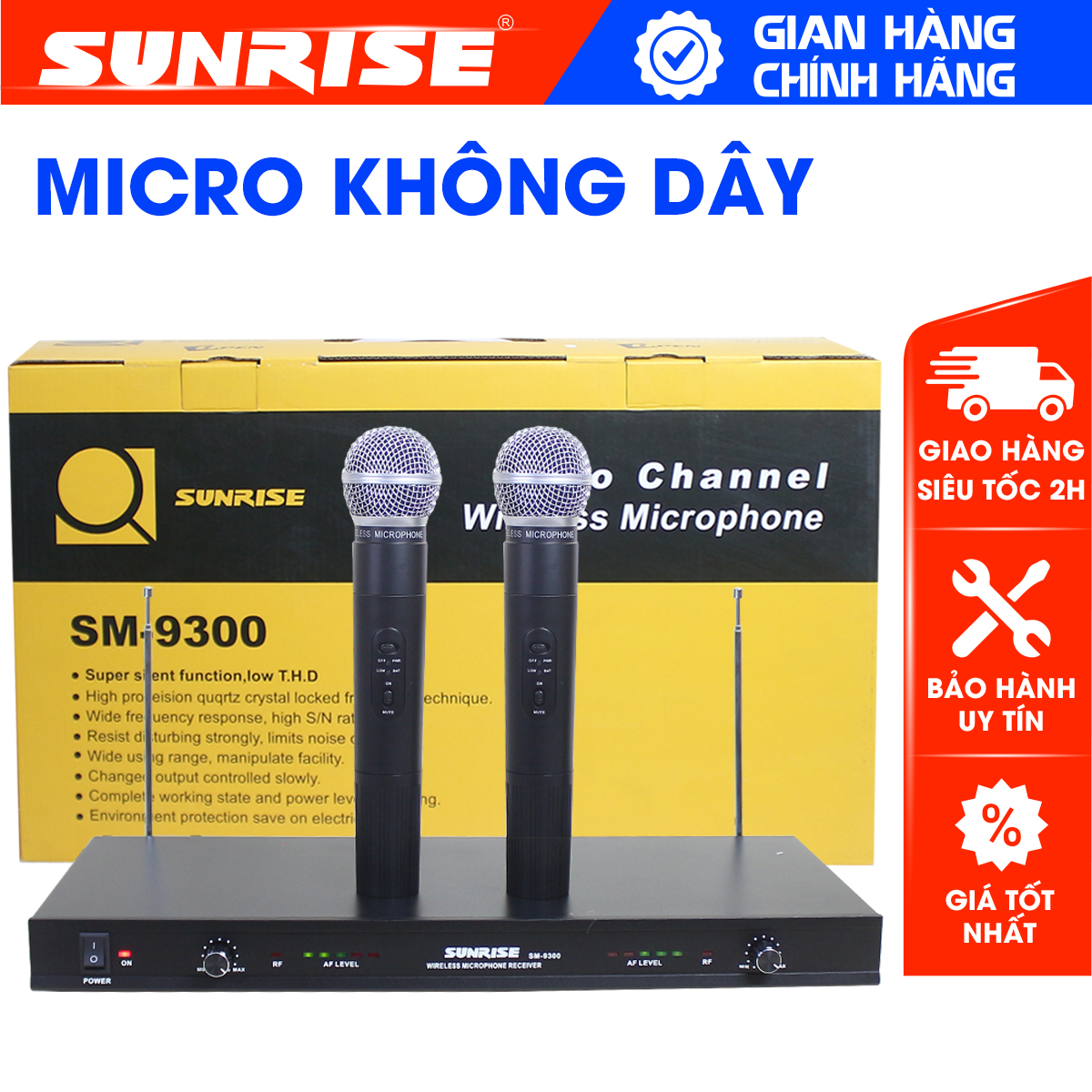 Micro không dây cao cấp sóng uhf sunrise sm-9300, mic karaoke không dây hộp sóng chuyên nghiệp - sunrise musics