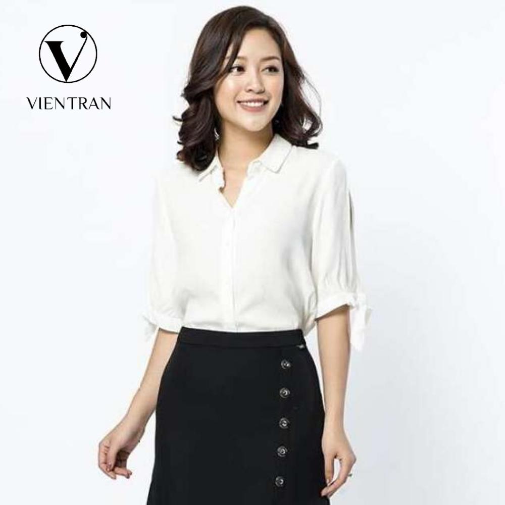 Áo sơ mi vienne tay xẻ, buộc nơ v61h18h011-ves15