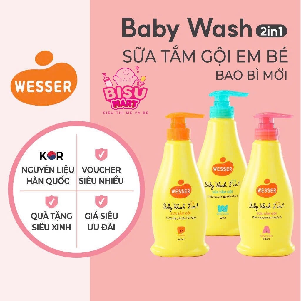 Sữa Tắm Gội Wesser cho bé sữa tắm gội toàn thân 2 in 1 200ml 500ml an toàn cho trẻ sơ sinh