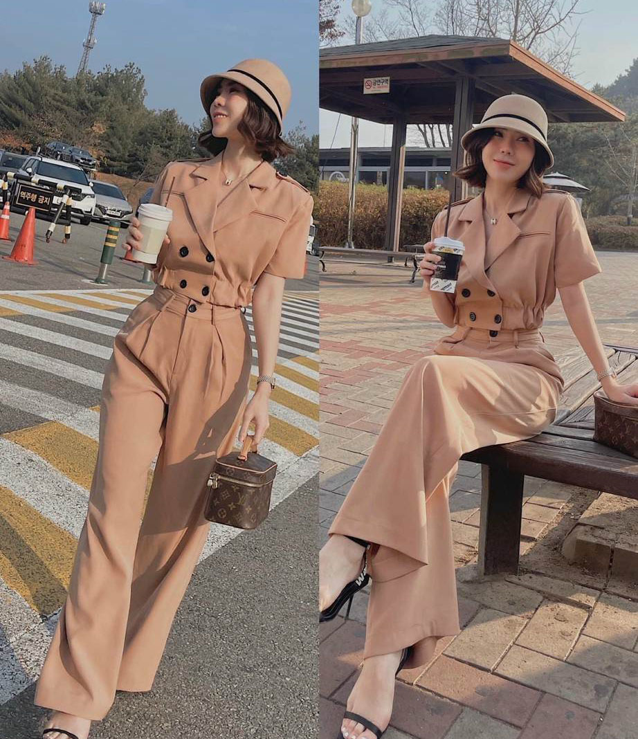 Set nữ phối nút thanh lịch sang trọng phù hợp đi chơi đi làm văn phòng thời trang HARI