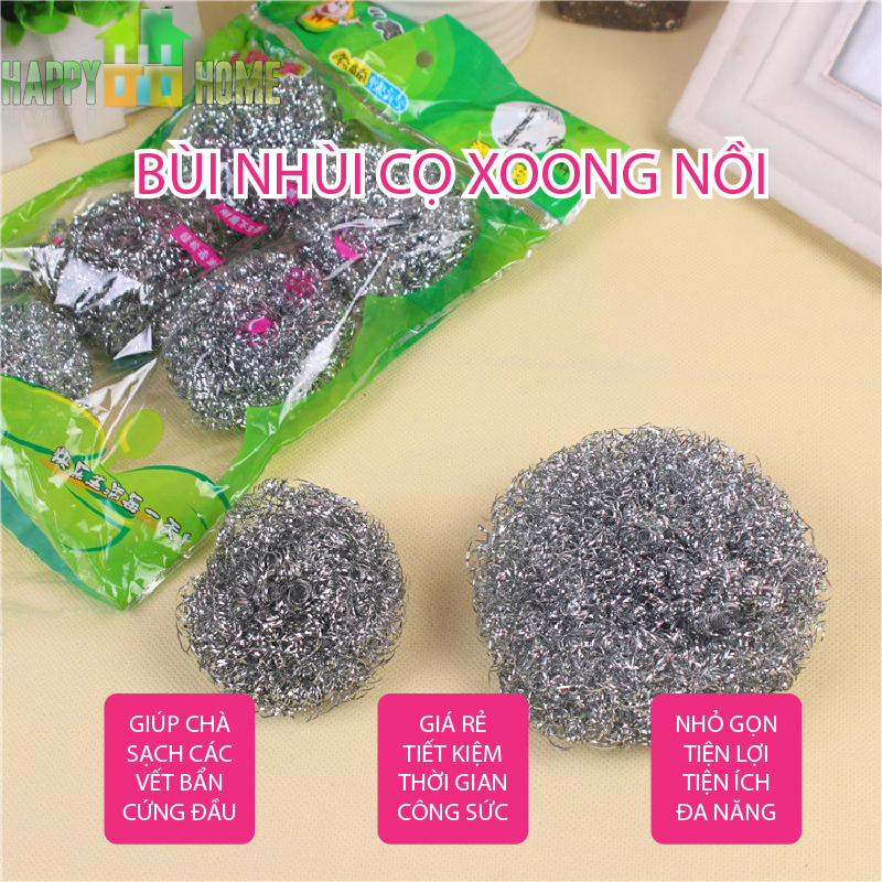 Set 6 miếng cọ bùi nhùi xoong nồi inox, giẻ cọ xoong dạng búi tròn