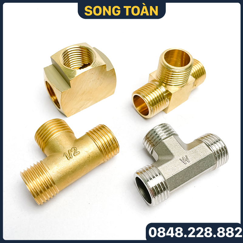 Tê nối ren 21, tê ba đầu ren trong đồng inox 304 phi 21 27 34